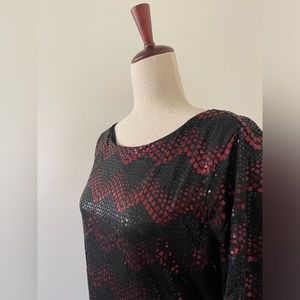 Frederick’s of Hollywood - Red Black Sequin Backless Midi Party Dress, Size XL